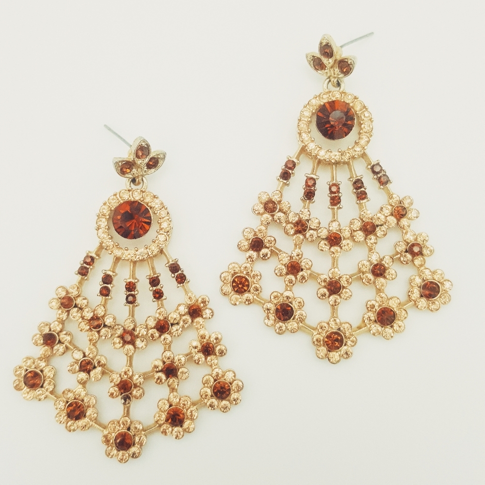 Goldtone and Brown Chandelier Earrings